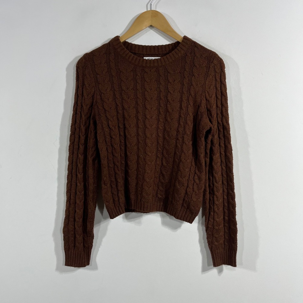 American Eagle Granola Fisherman Brown Cable Knit Crew Neck Sweater Small Preppy
